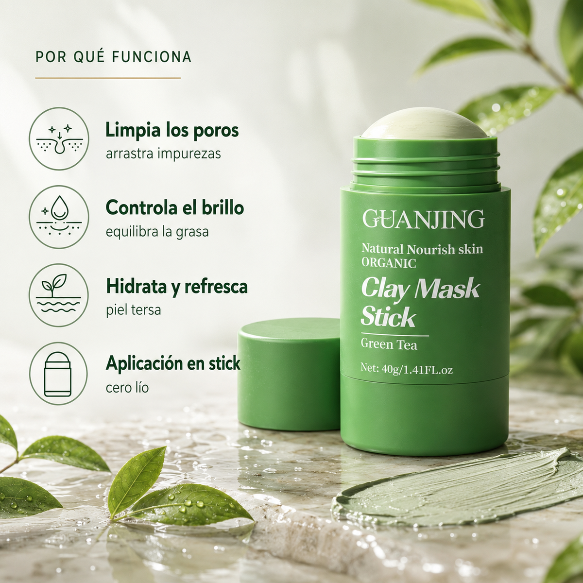 2x1 Mascarilla Exfoliante de Té Verde – Poros Limpios y Menos Puntos Negros