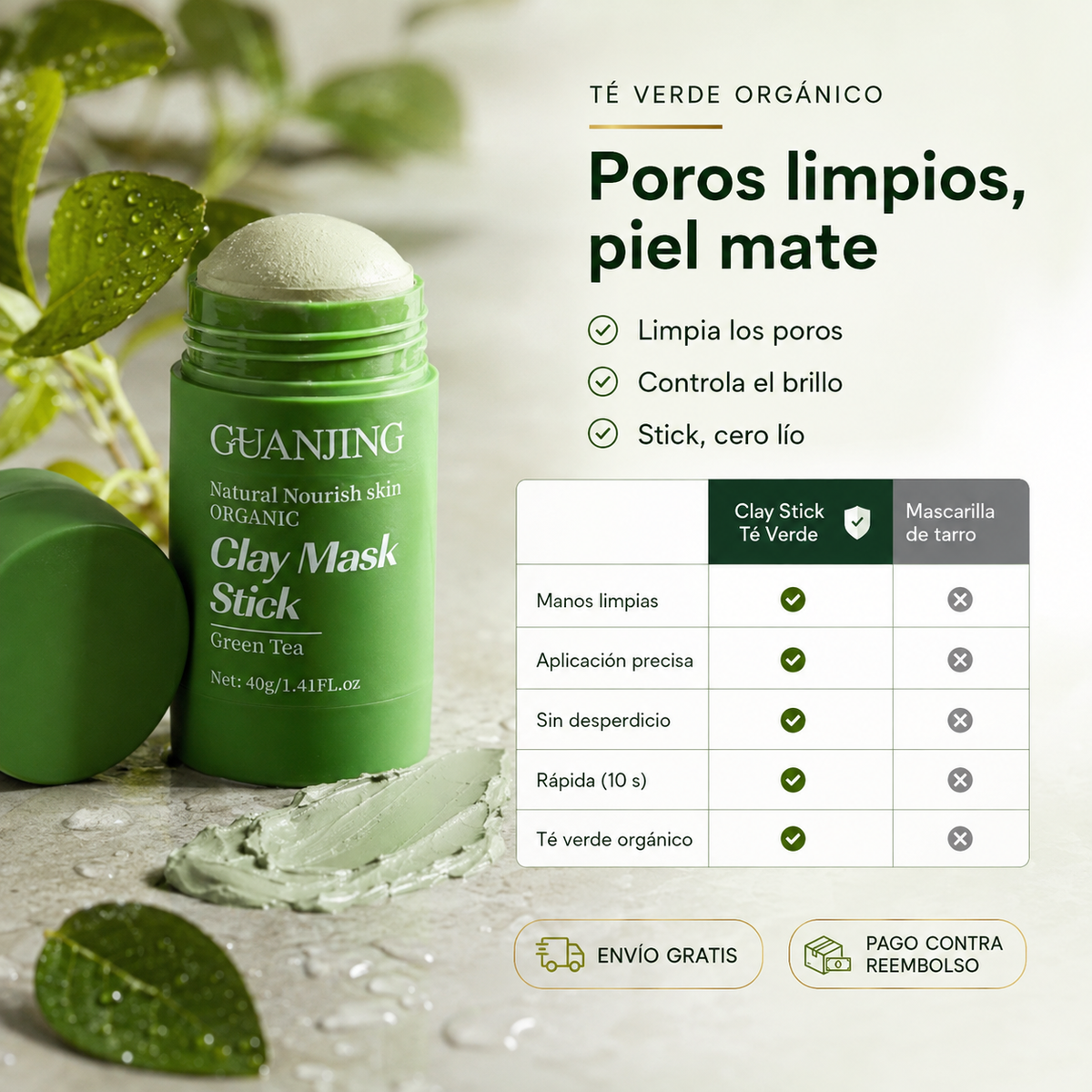 2x1 Mascarilla Exfoliante de Té Verde – Poros Limpios y Menos Puntos Negros