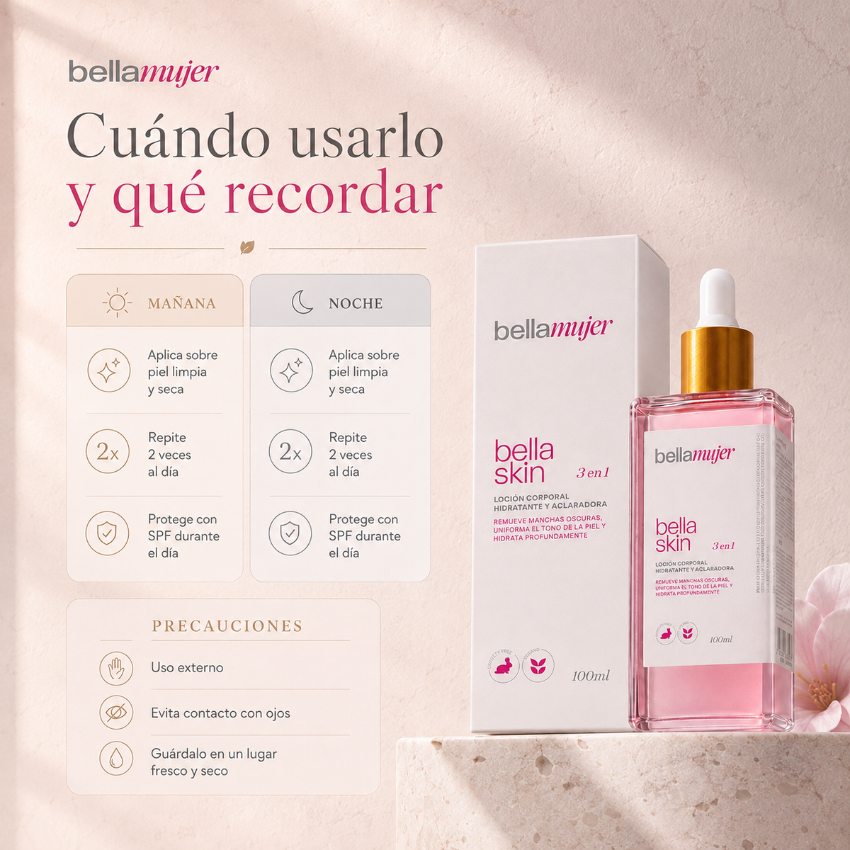 Bella Skin 3 en 1 - Remueve Manchas Oscuras y Uniforma el Tono de la Piel