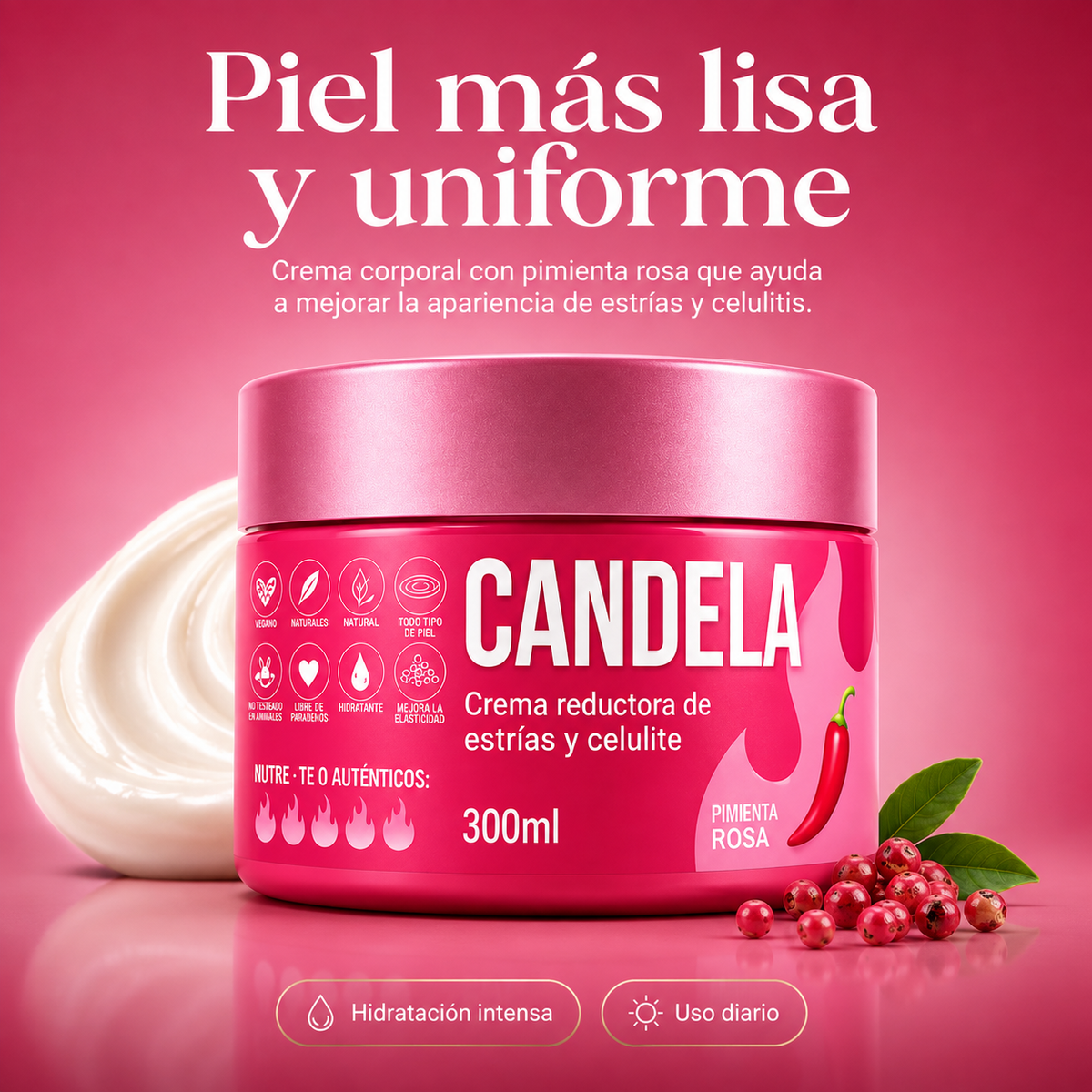 CANDELA - Crema Corporal Intensiva para Estrías, Celulitis y Textura Irregular