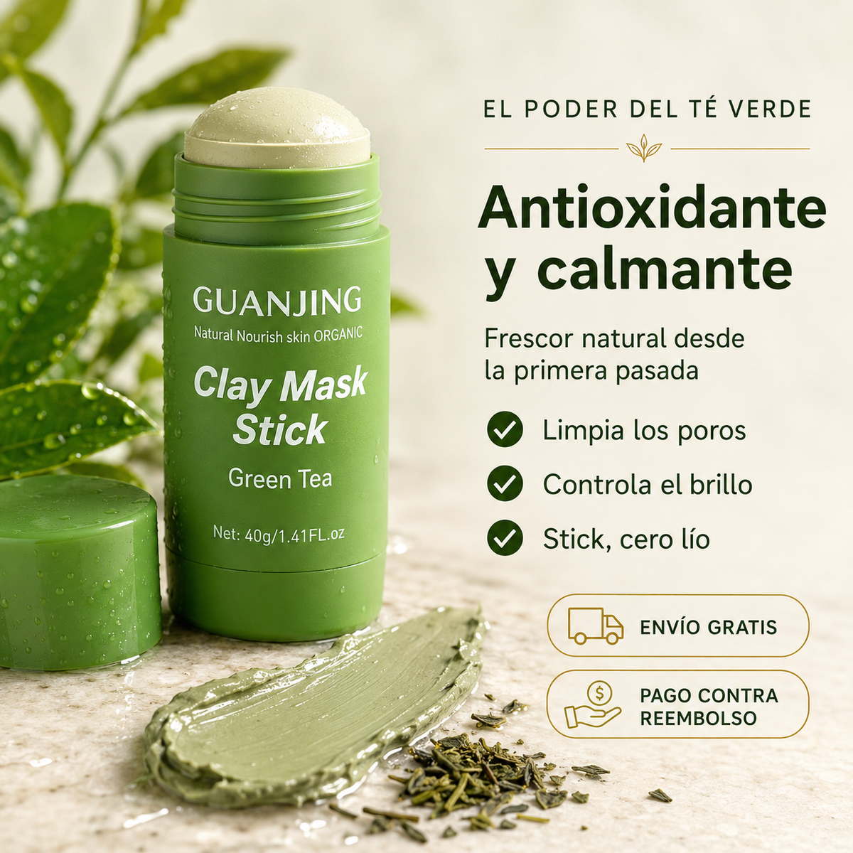 2x1 Mascarilla Exfoliante de Té Verde – Poros Limpios y Menos Puntos Negros