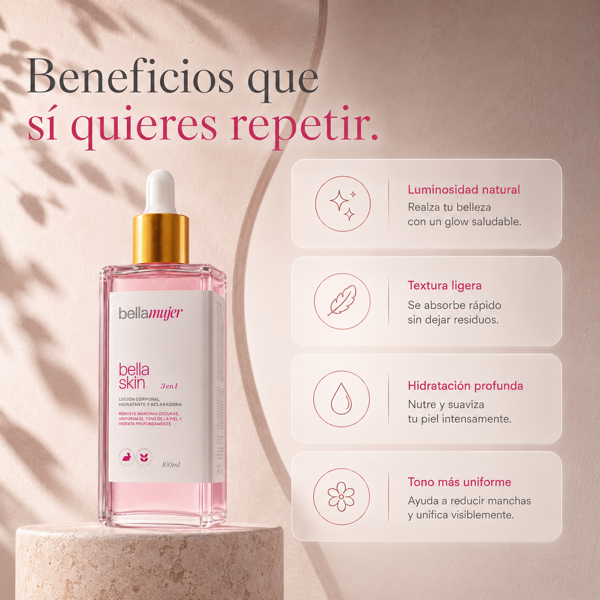 Bella Skin 3 en 1 - Remueve Manchas Oscuras y Uniforma el Tono de la Piel